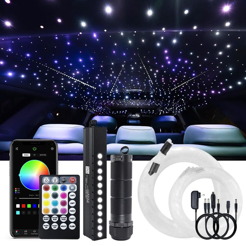 AKEPO Mini 6W Car Home APP Control Fiber Optic Lights, Meteor Effect+Mixed Fiber Cable 430pcs(0.75+1+1.5mm) 9.8ft/3m + Music Sync + 28key Remote Shooting Star Starlight Headliner Light Kit - Image 1